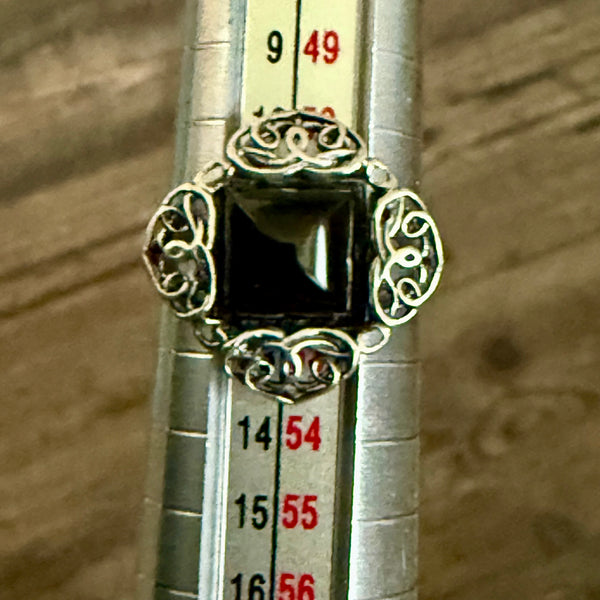 Unique Square Black Onyx Solitaire 925 Sterling Silver Ring Natural Simple Sz 6