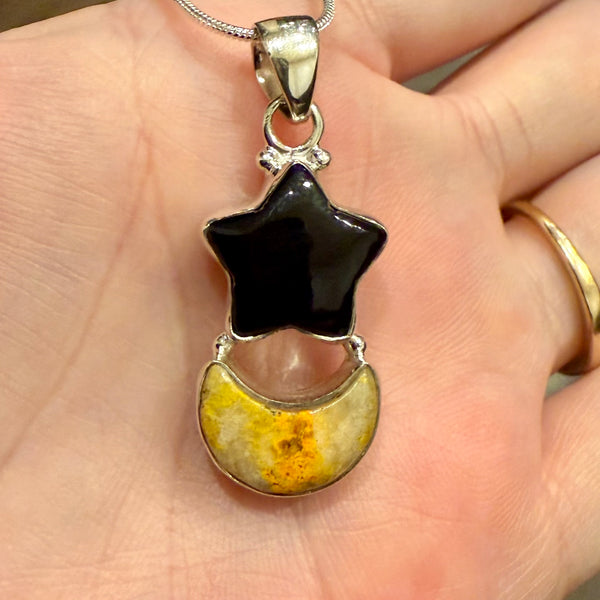 12.10cts Star Moon Onyx Bumble Bee Australian Jasper Sterling Silver Pendant