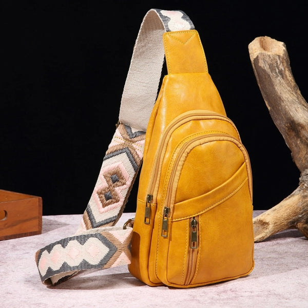 Western Boho Womens Mens Yellow Leather Adjustable Sling Crossbody Purse New