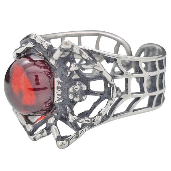 Baltic Cherry Amber 925 Sterling Silver Adjustable Spider Web Ring Boho New