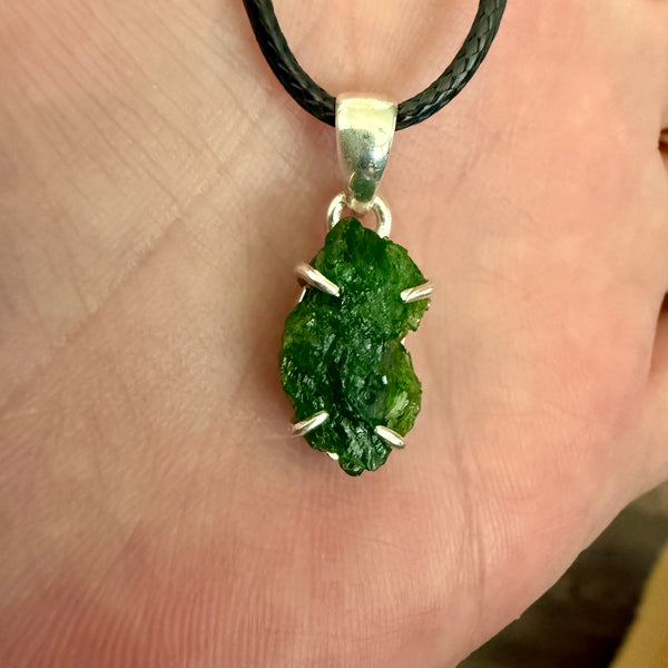 Unique Natural Raw Chrome Diopside Necklace Pendant Sterling Silver New
