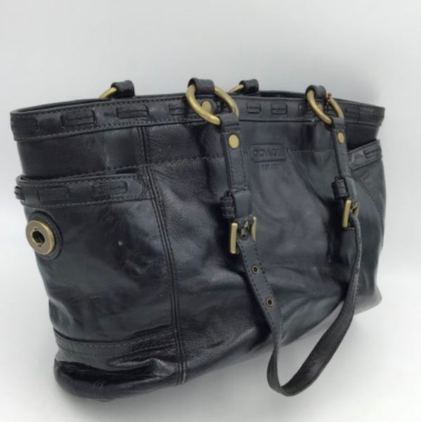 Coach Smooth Black Leather Tote Womens Casual Purse Brass Hardware Details