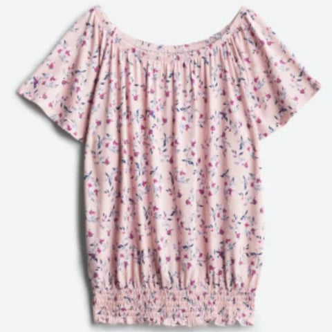 Bailey Lane Floral Light Pink Blouse Girls Casual Smoked Hem Top Size Large New
