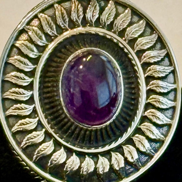 Natural Amethyst Cabochon Poison Pillbox Locket Ring Boho Sterling Silver New
