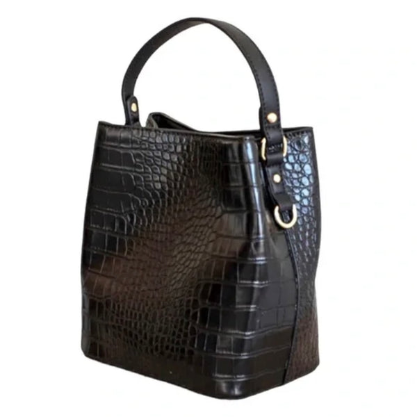 A O T A All Of The Above Elena Croc Leather Print Bucket Bag Womens Casual Purse