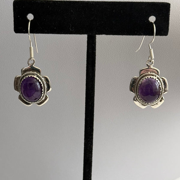Unique Amethyst Earrings Sterling Silver Floral Framed Artisan Handmade New