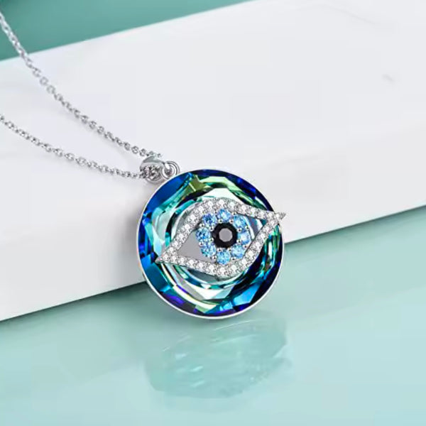 Evil Eye Crystal Circle Pendant Adjustable Silver Necklace New