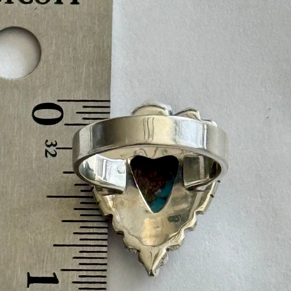 Southwestern Golden Hills Turquoise Sterling Silver Ring Heart Floral Framed