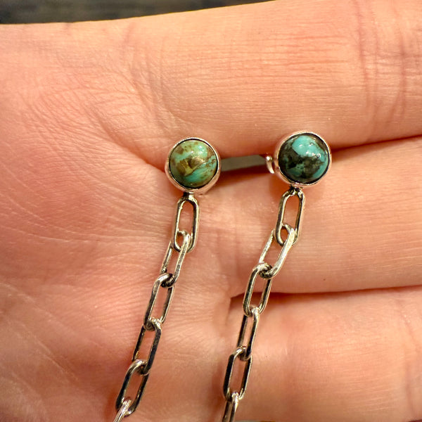 Unique Turquoise Paperclip Dangle Earrings BohoSouthwest Sterling Silver New