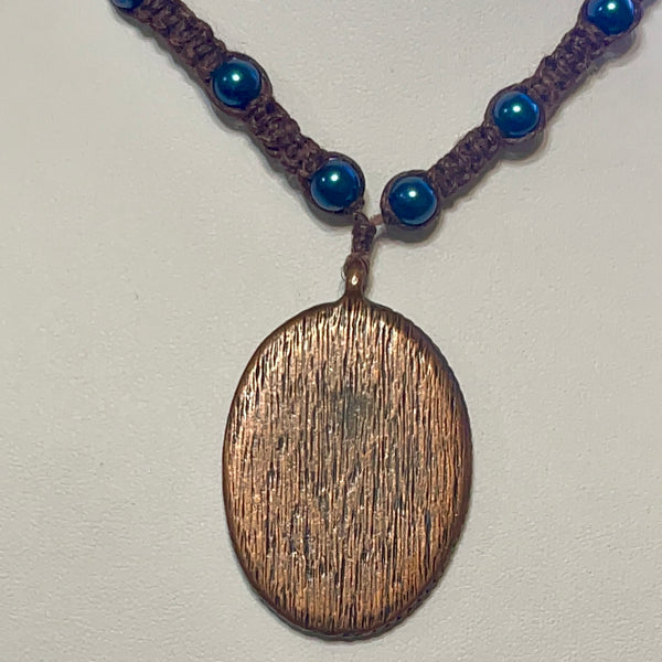 Vintage Orgone Stone Copper Pendant Womens Painted Bird Beaded Necklace
