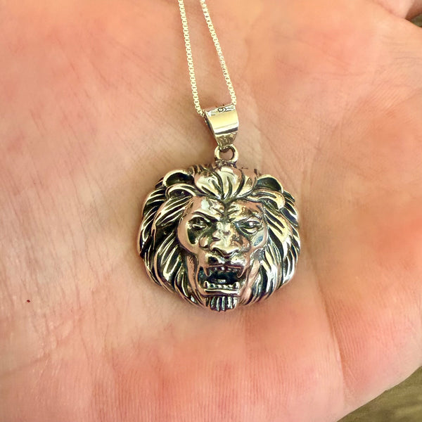 Bold 925 Sterling Silver Lion Head Charm Pendant Chain Necklace Unisex New