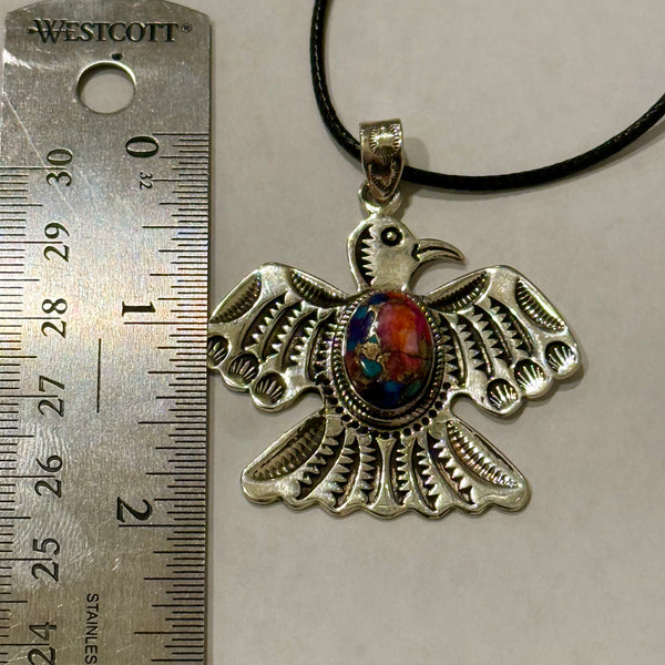 Pink Dahlia Turquoise Thunderbird Necklace Southwestern Pendant Sterling Silver