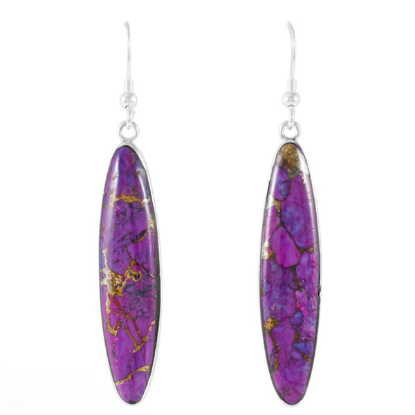 Mojave Purple Turquoise Sterling Silver Earrings Southwestern Boho Long Oval New