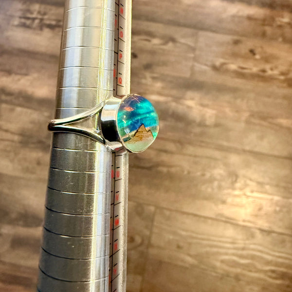 Unique Aurora Opal Ring Northern Lights Sterling Silver Unisex Trendy Size 9 New