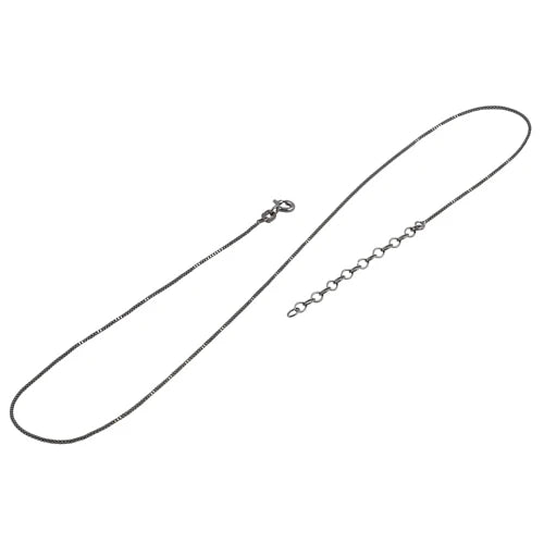 Black Rhodium Sterling Silver 16" Box Chain 0.8MM with Extension