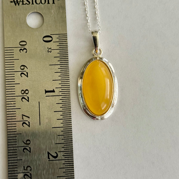Natural Butterscotch Baltic Amber Oval Framed Pendant Necklace Sterling Silver