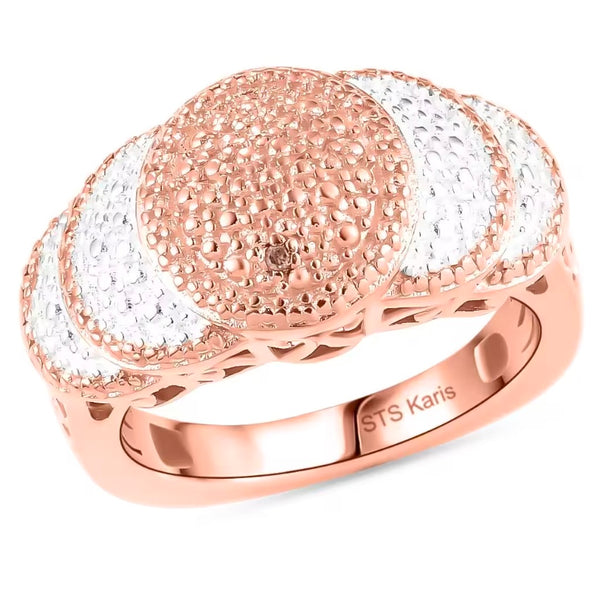 Natural Champagne Diamond Accent Scalloped Ring in Platinum Bond & 18K Rose Gold