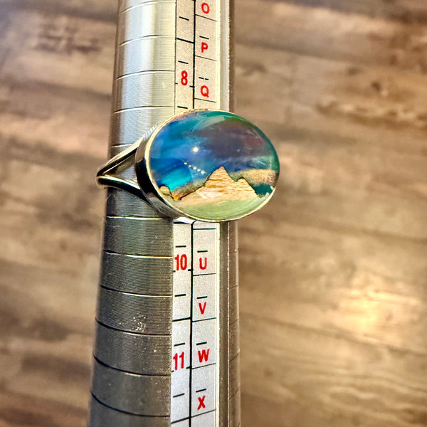 Unique Aurora Opal Ring Northern Lights Sterling Silver Unisex Trendy Size 9 New