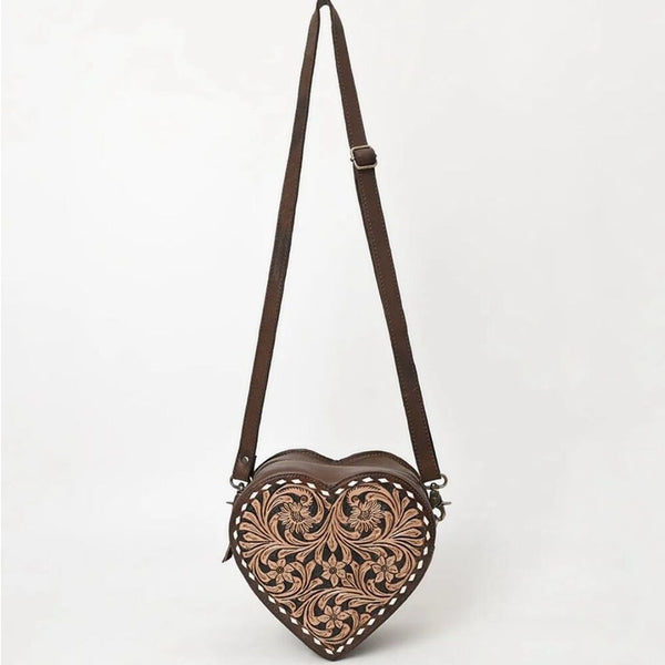 New Heart Canteen Purse Genuine Western Tooled Leather Women