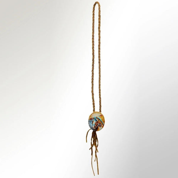 Western Braided Genuine Leather Horse Necklace Hand Painted
