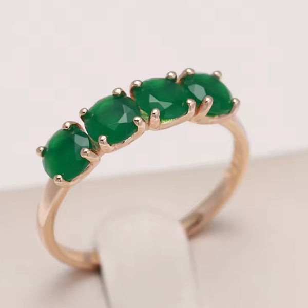 Stunning Round Natural 4 Stone Emerald 18k Gold Ring Womens Size 8 New