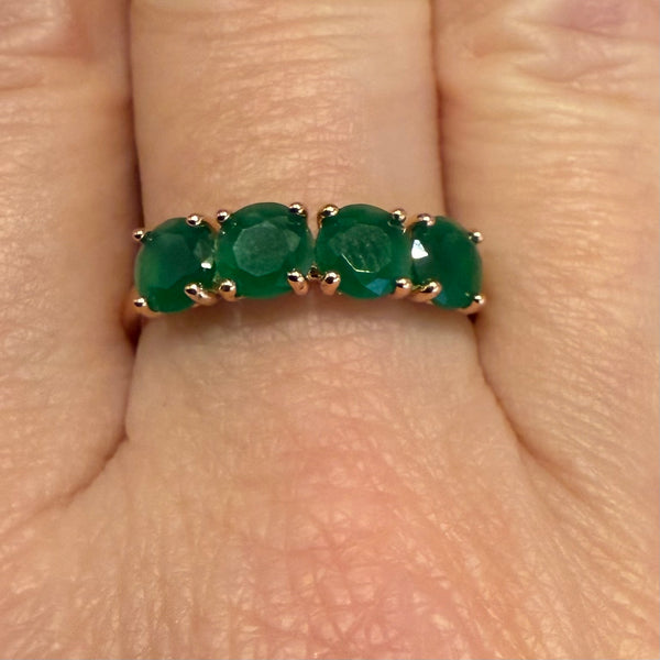 Stunning Round Natural 4 Stone Emerald 18k Gold Ring Womens Size 8 New