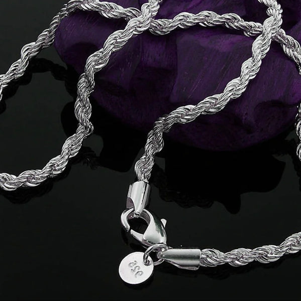 925 Sterling Silver 24” Popcorn Twisted Chain 4MM Necklace Men Or Women