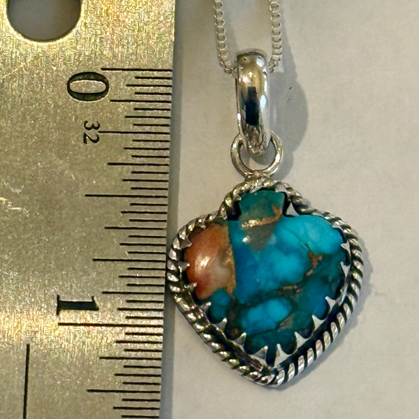 Southwestern Spiny Copper Oyster Spade Heart Pendant Necklace Sterling Silver