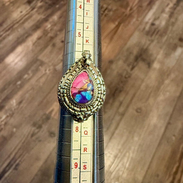 Beautiful Kingman Pink Dahlia Turquoise Poison Ring Womens Southwestern New