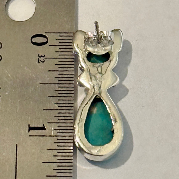 Kingman Turquoise Cat Earrings Cute Southwestern Kitty Sterling Silver Stud