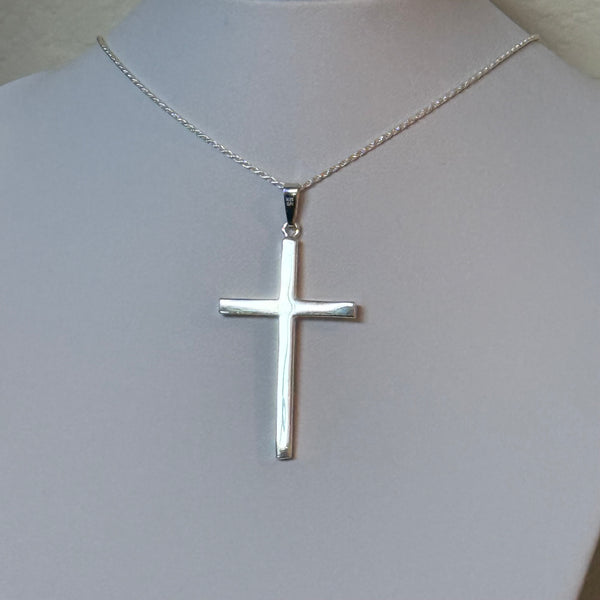 Stunning Solid Silver Star Etched Cross Pendant 22” Rope Unisex Necklace
