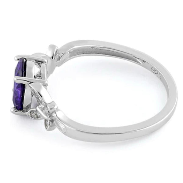 Sterling Silver Double Butterfly Amethyst Center Stone Ring Size 6