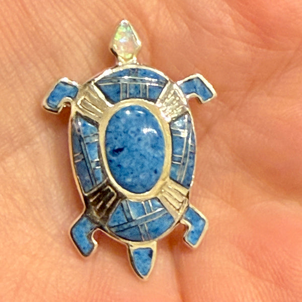 Southwestern Opal Inlay Turtle Necklace Pendant Charm Sterling Silver New