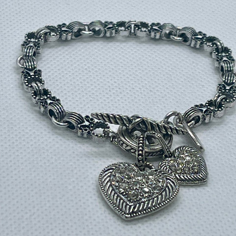 Vintage Rhinestone Double Heart Link Bracelet Womens Casual Statement Piece