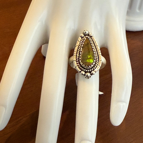 Southwest Rare Ammolite Sterling Silver Adjustable Ring Handmade New