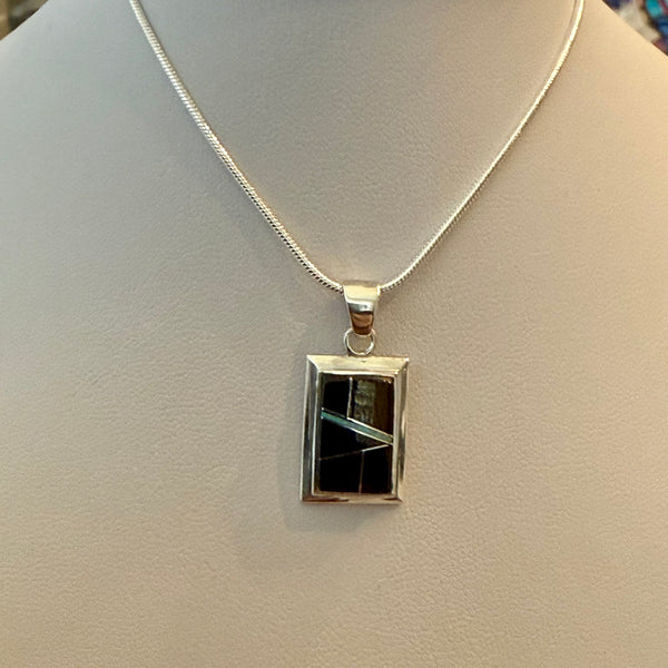 Navajo Handmade Multi Stone Necklace Pendant Onyx Opal Silver New