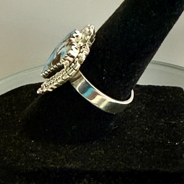 Southwestern Golden Hills Turquoise Sterling Silver Ring Heart Floral Framed