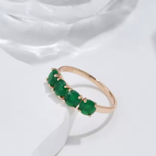 Stunning Round Natural 4 Stone Emerald 18k Gold Ring Womens Size 8 New