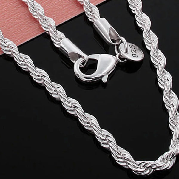925 Sterling Silver 24” Popcorn Twisted Chain 4MM Necklace Men Or Women