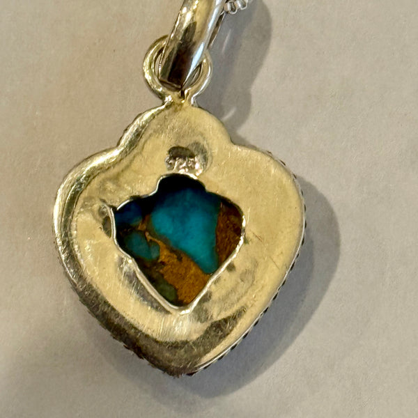 Southwestern Spiny Copper Oyster Spade Heart Pendant Necklace Sterling Silver
