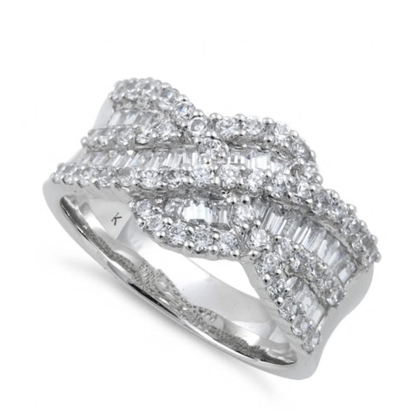 Sterling Silver Elegant Wave Pattern Clear CZ Ring New