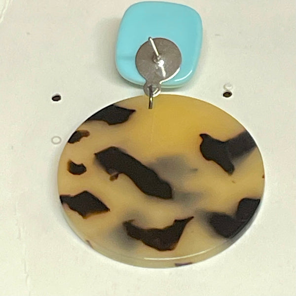 New Womens Boho Korean Designed Oil Painted Otter Acrylic Disc Dangle Earring