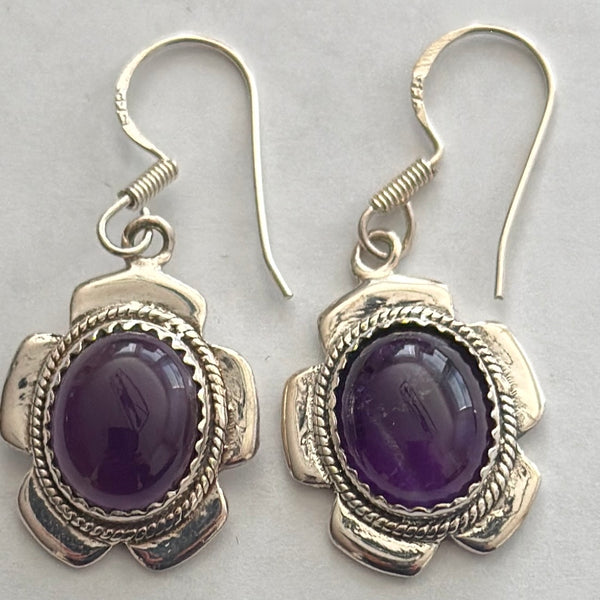 Unique Amethyst Earrings Sterling Silver Floral Framed Artisan Handmade New