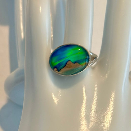 Unique Aurora Opal Ring Northern Lights Sterling Silver Unisex Trendy Size 9 New