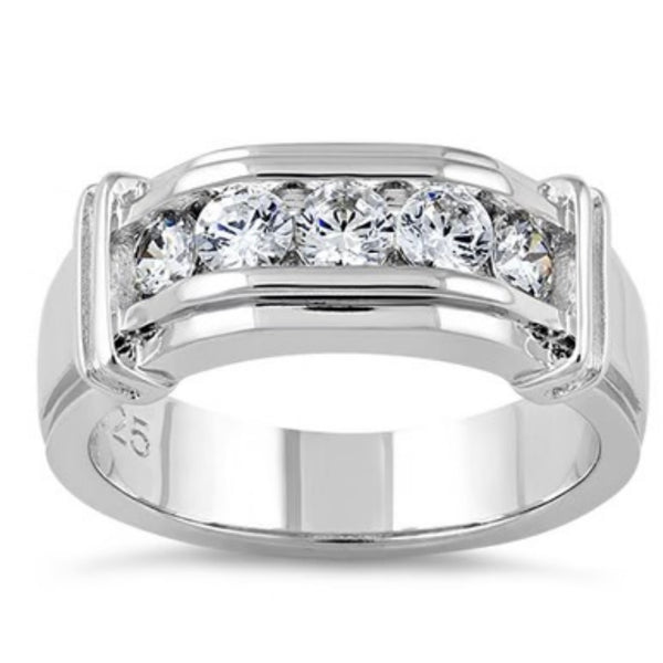 Sterling Silver Men's Wedding Band CZ Ring