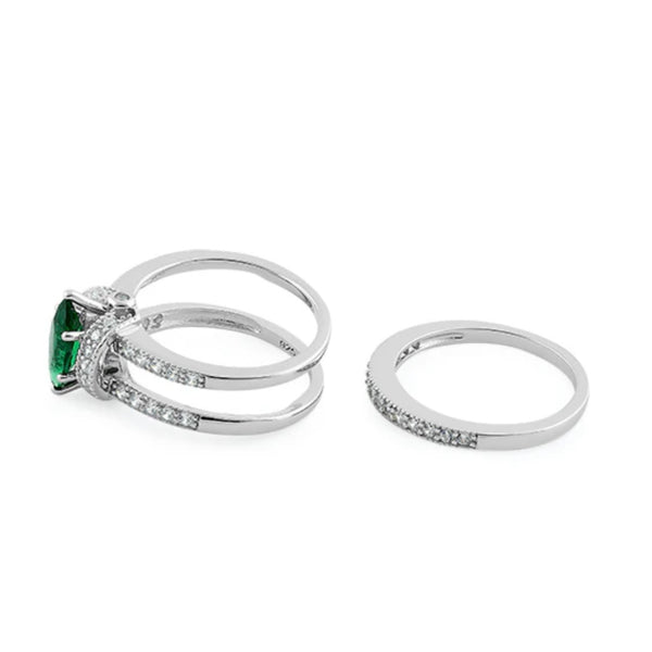 Sterling Silver Marquise Emerald Clear CZ Set Ring Size 6 New
