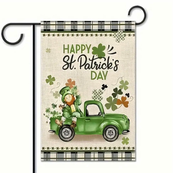St Patrick's Day Garden Flag Shamrocks Clovers Green Hat Welcome Yard Holiday Decoration