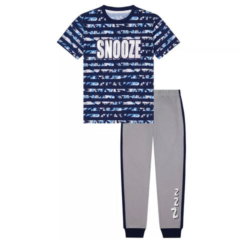 Max & Olivia Big Boys 2 Piece Snooze Blue Camo Long Leg Pajama Set Size L 12-14