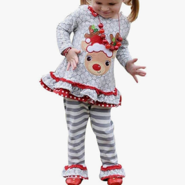 Girls Reindeer Ruffle Set