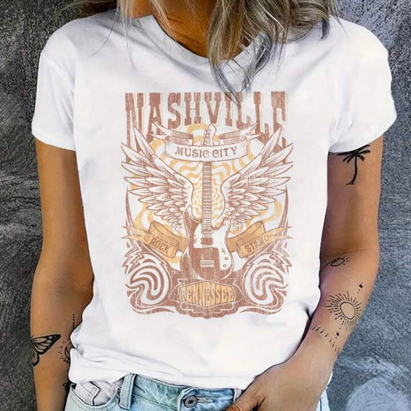 Nashville XL T-Shirt Womens Country Music Short Sleeve Crew Neck Casual Top New